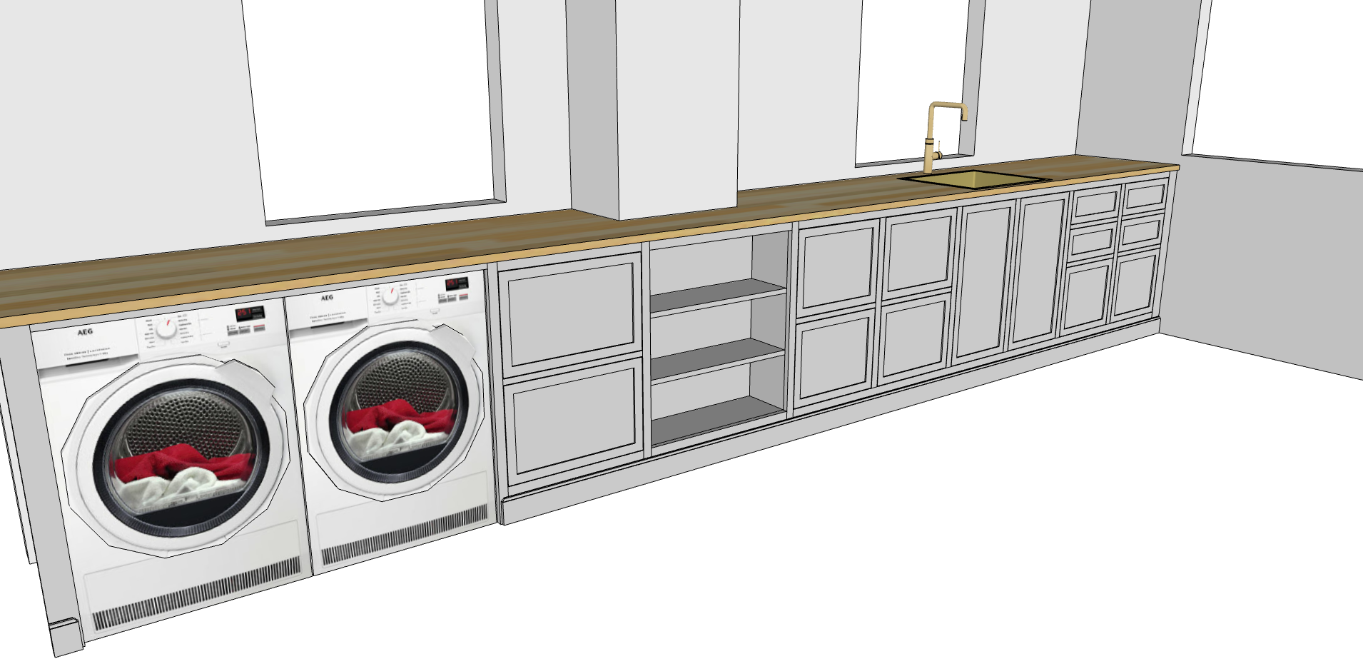 Vaskerum, Underskabe, 4 skuffer istedet for 8.
